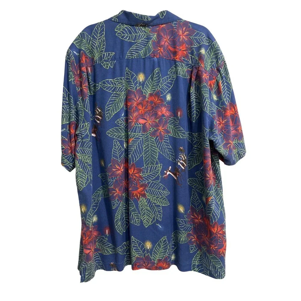 Tommy Bahama Mens XXL Original Fit Silk Hawaiian Shirt Blue Red Rudolf Reindeer - Picture 3 of 8